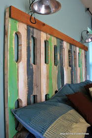 pallets, headboard, salvaged wood, reclaimed, bedroom idea, http://bec4-beyondthepicketfence.blogspot.com/2015/12/these-are-few-of-my-favorite-things.html