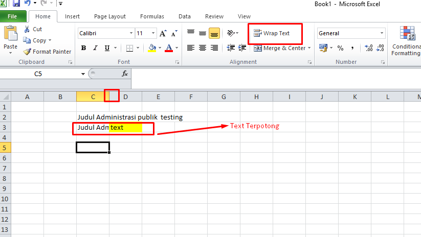 Cara Mengatasi Text Terpotong di excel menggunakan Wrap Text