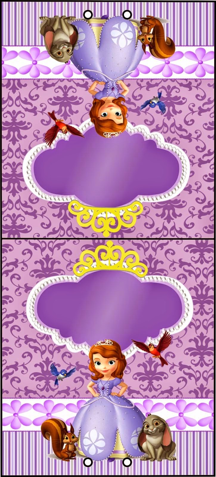 Sweet Sofia the First: Free Printable Invitations and Candy Bar Labels. Free Printable for Lollipops.