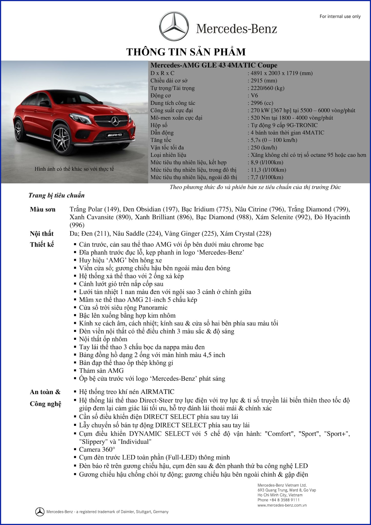 Bảng thông số kỹ thuật Mercedes AMG GLE 43 4MATIC Coupe 2018 Bảng thông số kỹ thuật Mercedes AMG GLE 43 4MATIC Coupe 2018 tại Mercedes Trường Chinh