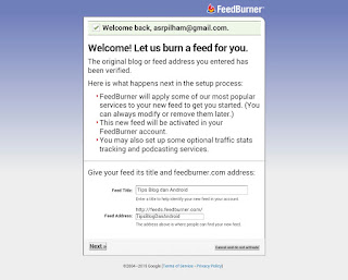 Screenshot dari feedsburner