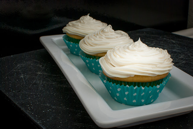 Cream Cheese Frosting Recipe for Cupcakes, Cupcakes in aqua polka dots cupcake paper
