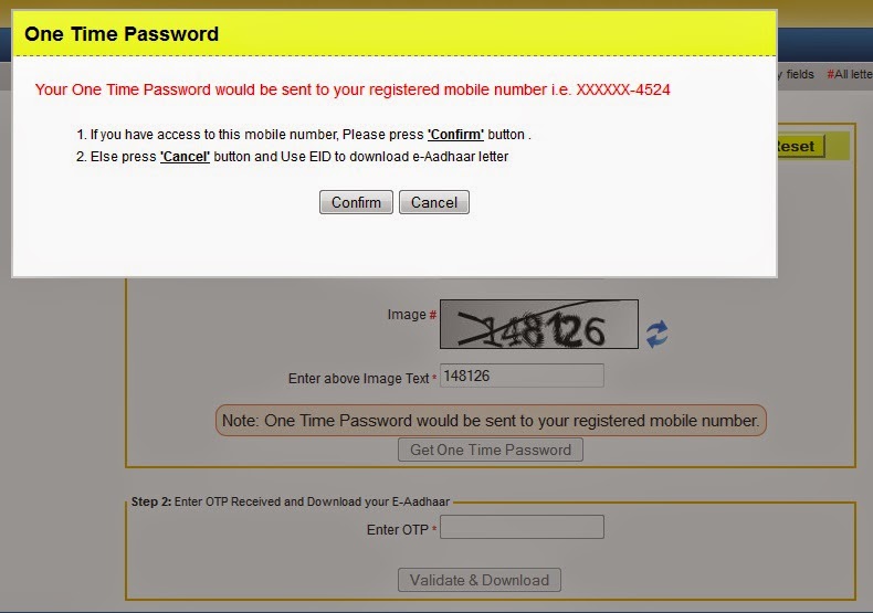 Download Aadhaar Card with Aadhaar Number One Time Password
