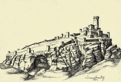 Reconstrucció del Castellvell o Castell de Sant Jaume segons un dibuix de Jaume Amat de 1987