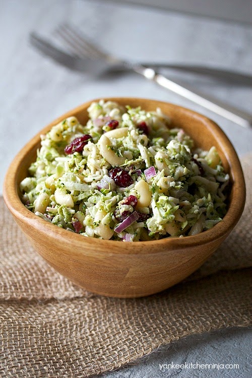 Light broccoli slaw pasta salad Yankee Kitchen Ninja