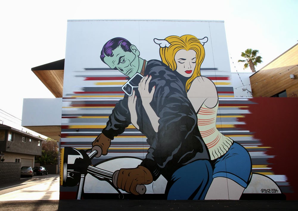 While we last heard from him last November in Malaga (covered), D*Face is now in North America where he just wrapped up this new piece on the streets of Culver City.