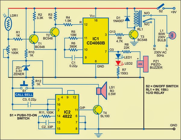 Simple Mock Alarm with Call Bell Circuit Diagram | Super Circuit Diagram