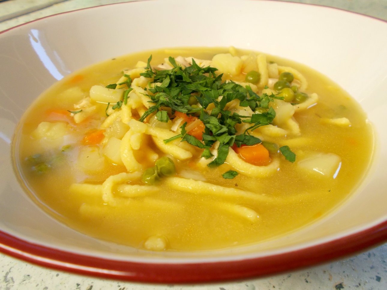 Jenny Eatwell's Rhubarb & Ginger German Style Chicken Soup with Spaetzle