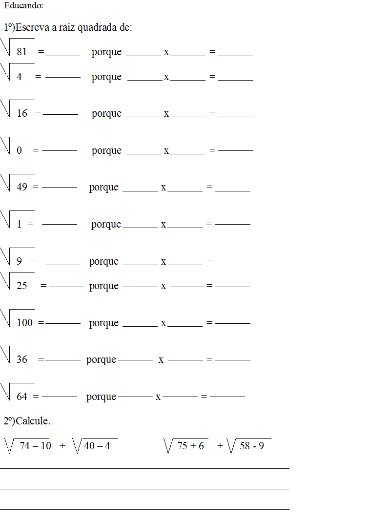 Exercícios de Raiz Quadrada Resolvidos e para Resolver - Neurochispas