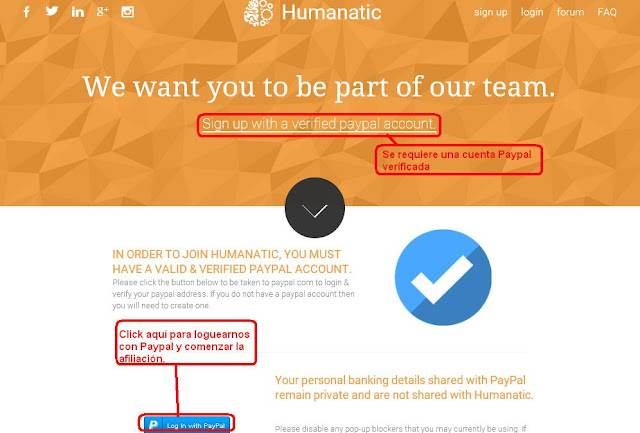 Humanatic paga exclusivamente por Paypal, tambien verifica nuestros datos a traves de nuestra cuenta de Paypal