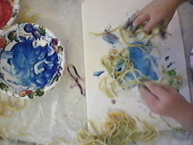 Spaghetti Painting for Edible Art and Sensory Play.