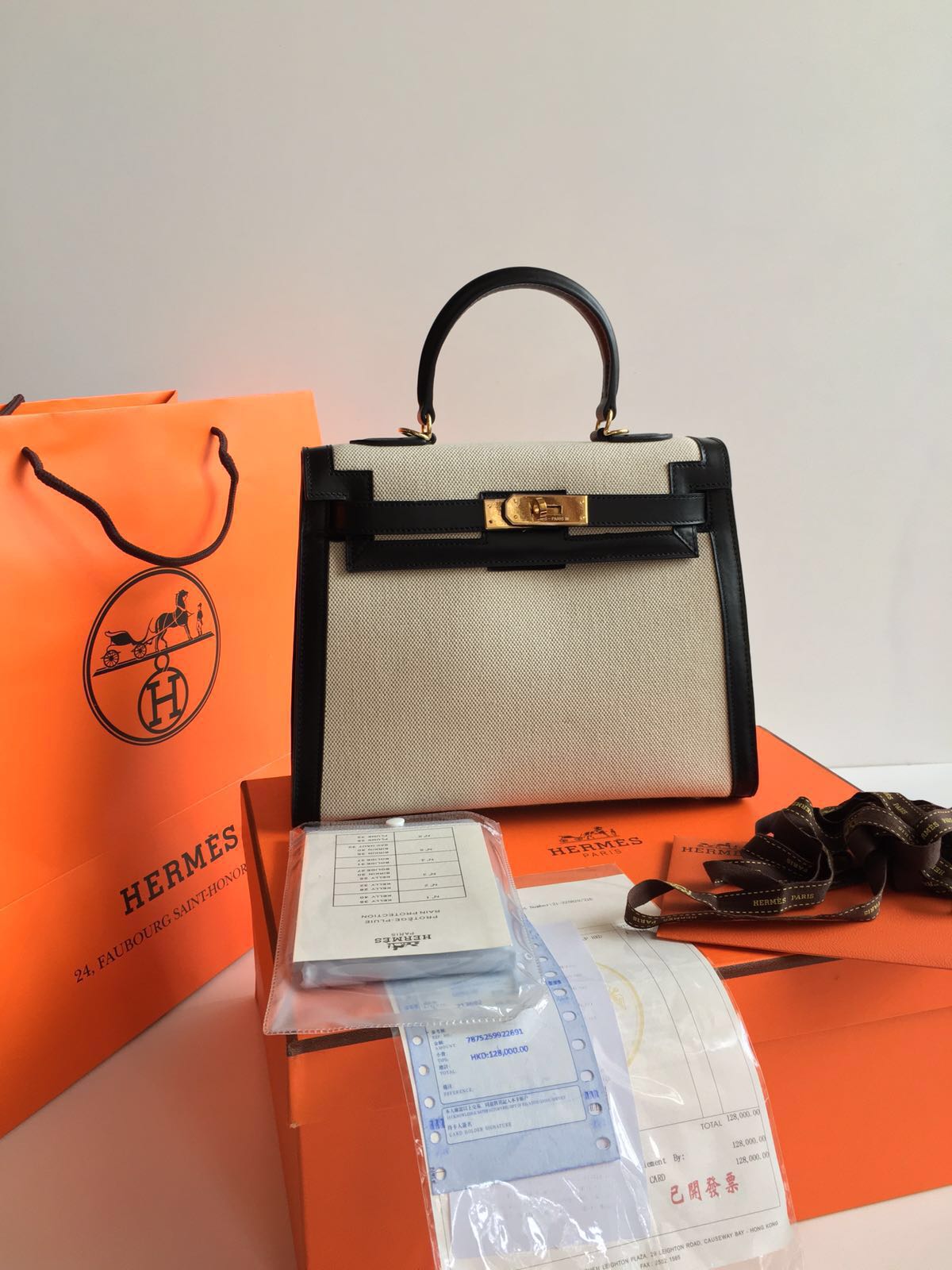 Kinda Kollection: Hermes Kelly 28Cm Canvas Combine Box Leather ...  
