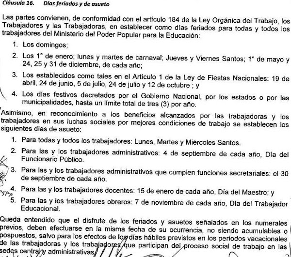 Cláusula 16.Días feriados y de asueto para trabajadores del MPPE Cláusula 16.Días feriados y de asueto para trabajadores del MPPE