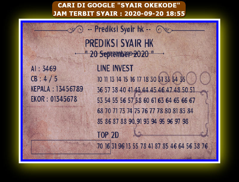Syair hk 20 September 2020 KODE SYAIR SGP SYAIR HK SYAIR