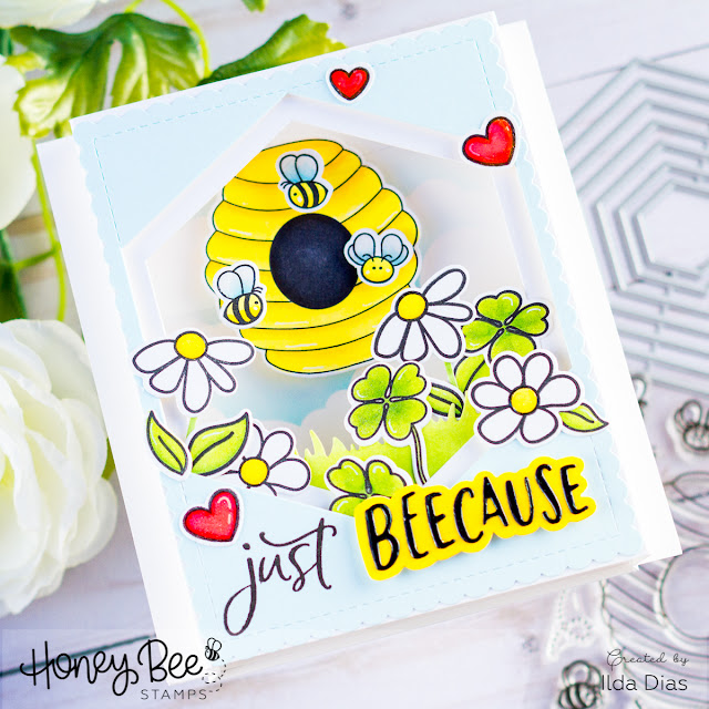 Honey Bee Spring Scene Pop-Up Shadow Box Card for Honey Bee Stamps by ilovedoingallthingscrafty.com
