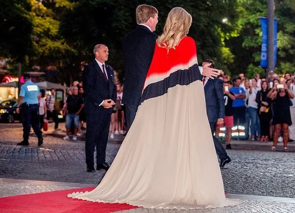 Queen Maxima wore a caftan from 'Modern Camouflage' collection of Dutch fashion designer Jan Taminiau