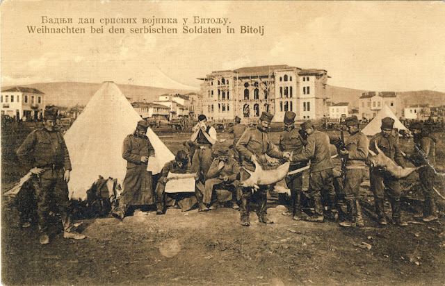 Serbian soldiers celebrate Christmas Eve (January 6th 1913) in Bitola during the First Balkan War