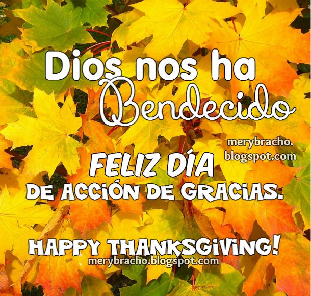 Imagen Feliz día de Acción de Gracias 2014. Happy Thanksgiving. Tarjeta con frases de Gracias.