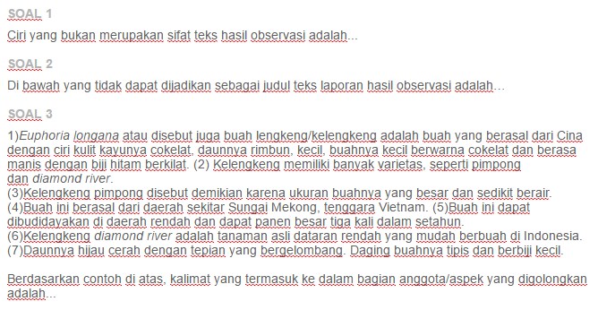 Contoh Soal Karakteristik teks laporan hasil observasi