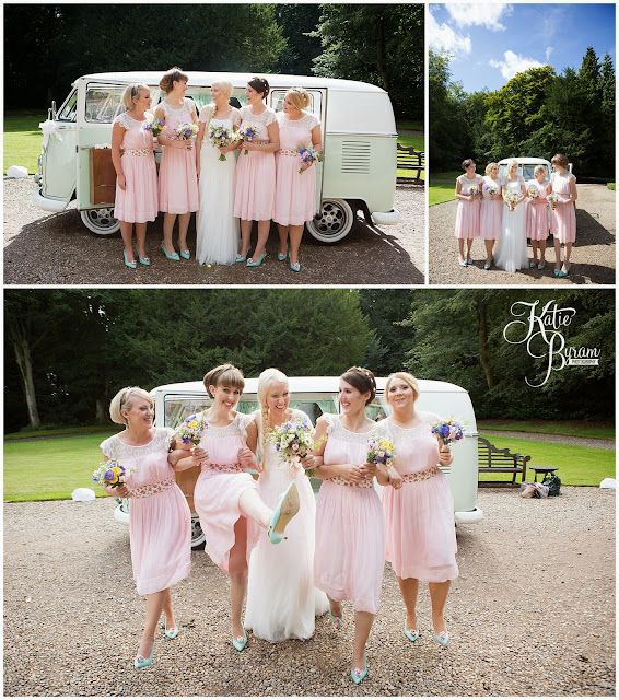bridesmaids, pink and mint wedding, camper van hire newcastle, wedding camper van northumberland, eshott hall, eshott hall wedding, morpeth wedding, katie byram photography, vintage wedding