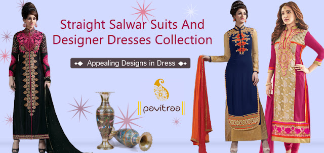 Fashionble Designer Straight Cut Party Wear Churidar Salwr Suits Dresses Online Shopping with Discount Offer Prices at pavitraa.in