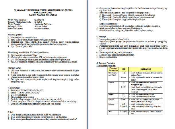 Contoh RPPH dan RPPM PAUD Kurikulum 2013 Media Edukasi Baru Contoh RPPH dan RPPM PAUD Kurikulum 2013 Media Edukasi Baru