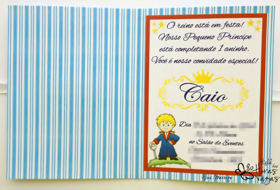 convite artesanal aniversário infantil menino azul vermelho amarelo o pequeno príncipe