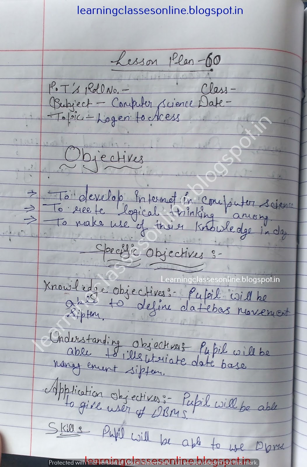 Lesson Plan For Computer Science For B Ed On DBMS Lesson Plan For Computer Science For B Ed On DBMS