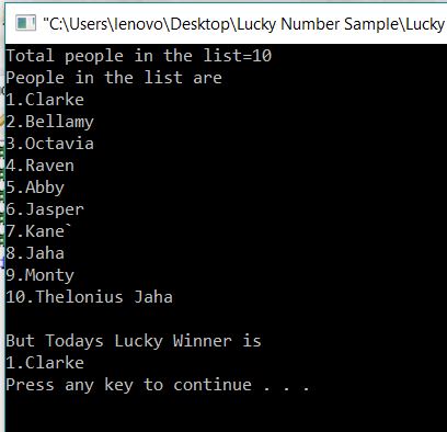 Program for taking out a Lucky Winner from the list present in File