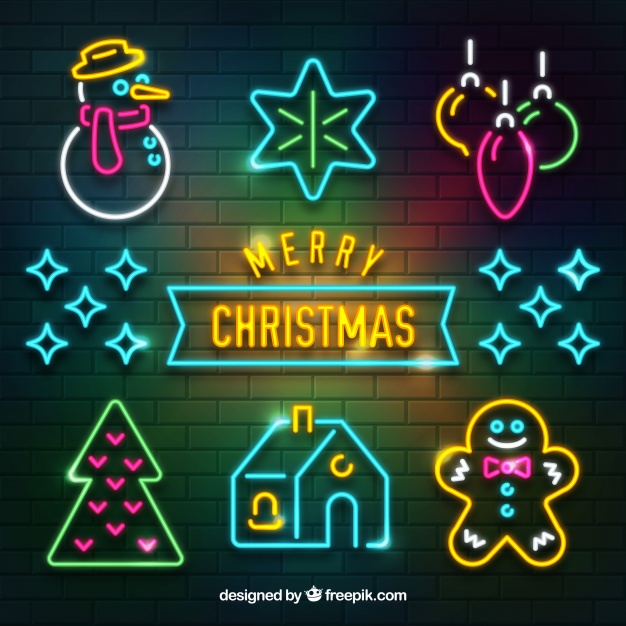 Neon collection of christmas attributes Free Vector