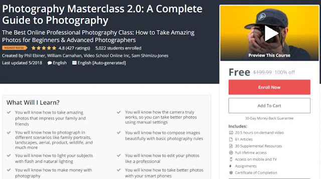 [100% Off] Photography Masterclass 2.0: A Complete Guide to Photography| Worth 199,99$