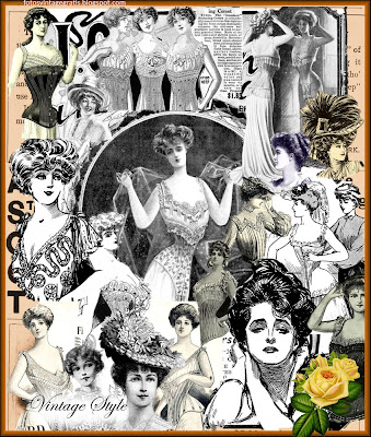 collage vintage hecho con anuncios de publicidad antigua de corsés