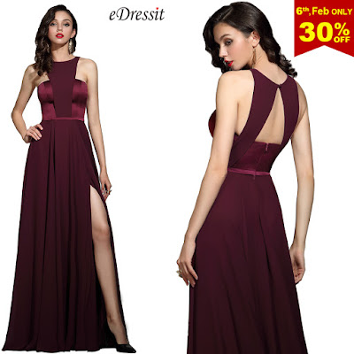  Elegant Burgundy Halter Red Carpet Chiffon Dress
