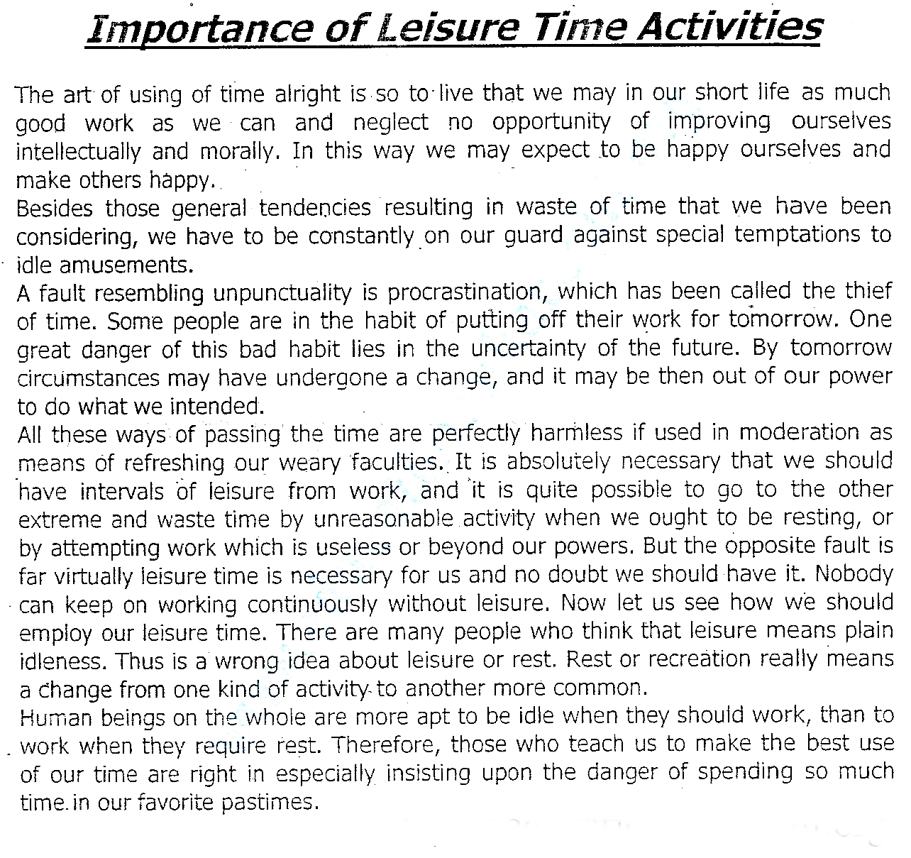 free time activities essay in urdu