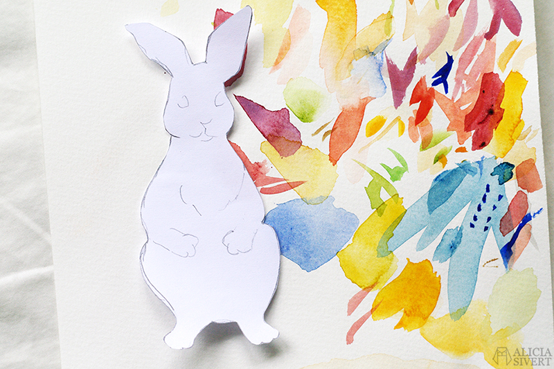 Bunny stencile and watercolour palette, by Alicia Sivertsson.