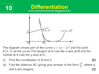 CIE, math, pure mathematics 1, AS Level, exam preparation, differentiation, tangent lines, normal lines, distance, x-intercept, y-intercept, past papers, revision exercise, maxima minima, stationary points, chain rule