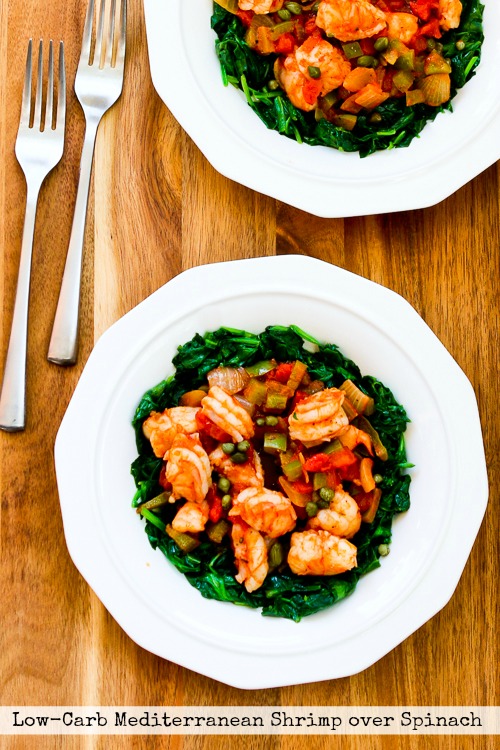 Low-Carb Mediterranean Shrimp over Spinach