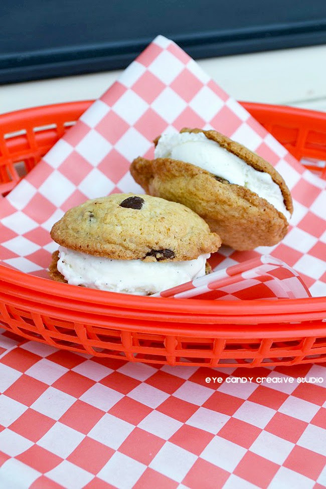 mini ice cream sandwiches, red and white gingham, summertime, memorial day