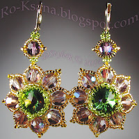 Beaded earrings Swarovski rivoli crystals Royal Amethyst Flowers handcrafted DIY Серьги бисера риволи Сваровски хрустальные бусины Королевский аметист хендмейд бисероплетение украшения подарок девушке подарки женщине бижутерия Ro-Ksana