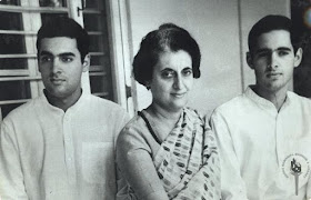 Rajiv Gandhi (left) with his mother Indira and brother Sanjay as a young man in India