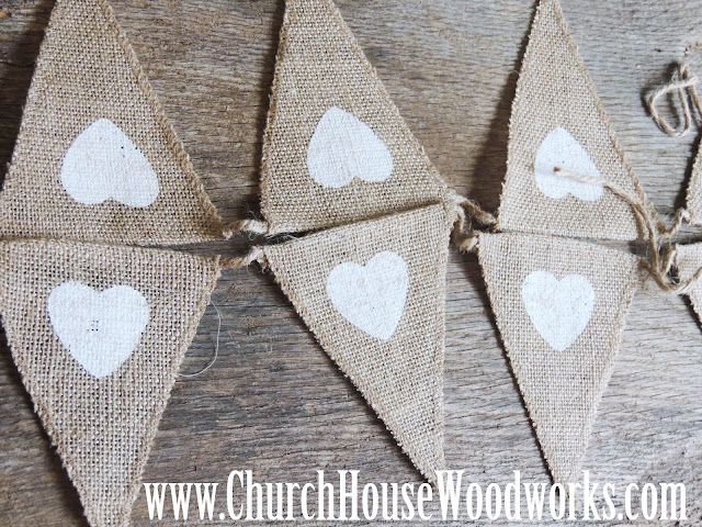 Heart Burlap Flag Banner For Rustic Weddings, Baby Showers, Birthdays- Church House Woodworks- DIY Decorating