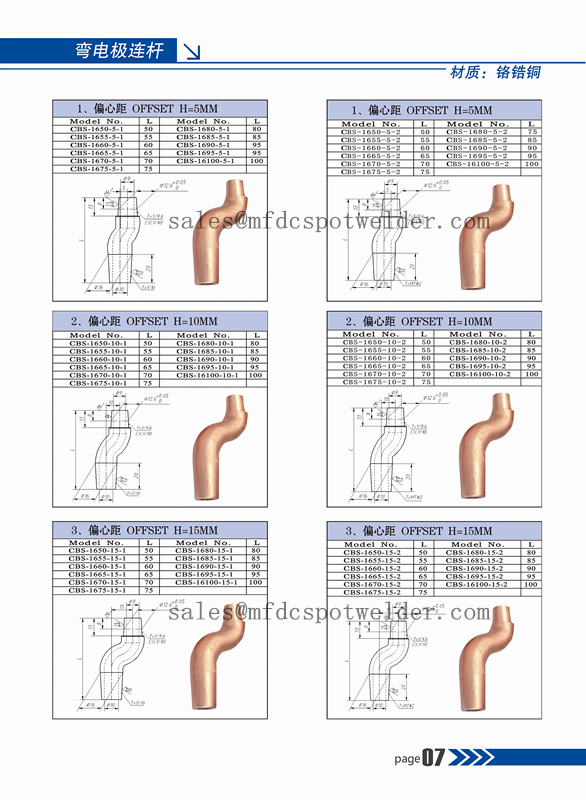 Resistance Welding Spare Parts and Accessory Straight Shanks & Bent Shanks