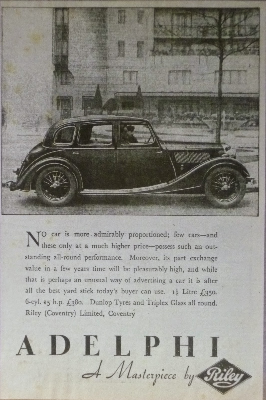Hold The Front Page Advert Riley Adelphi car (1930's)