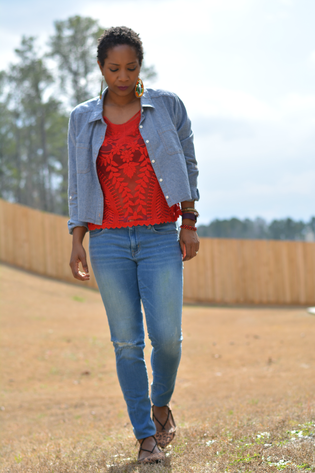embroidered lace top with jeans