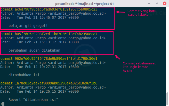 Cek Nomer Commit dengan Git Log