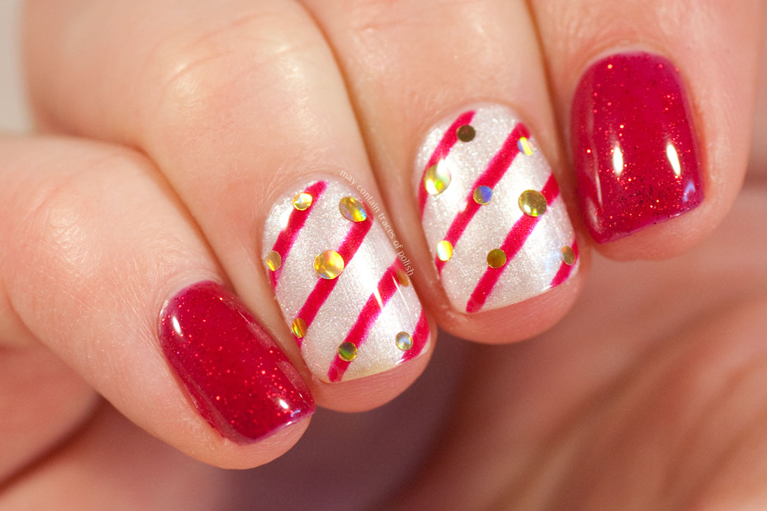 Candy Cane Gel Nails - May contain traces of polish