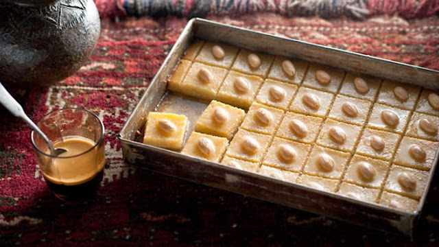 Semolina slice (nammoura) in baking tray