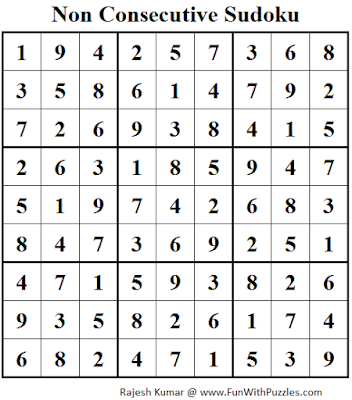 Non Consecutive Sudoku (Fun With Sudoku #64) Solution