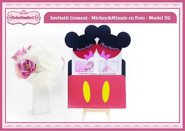 invitatii botez cu foto gemeni Mickey si Minnie