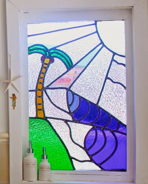 Stained Glass Window in Beach House Kitchen